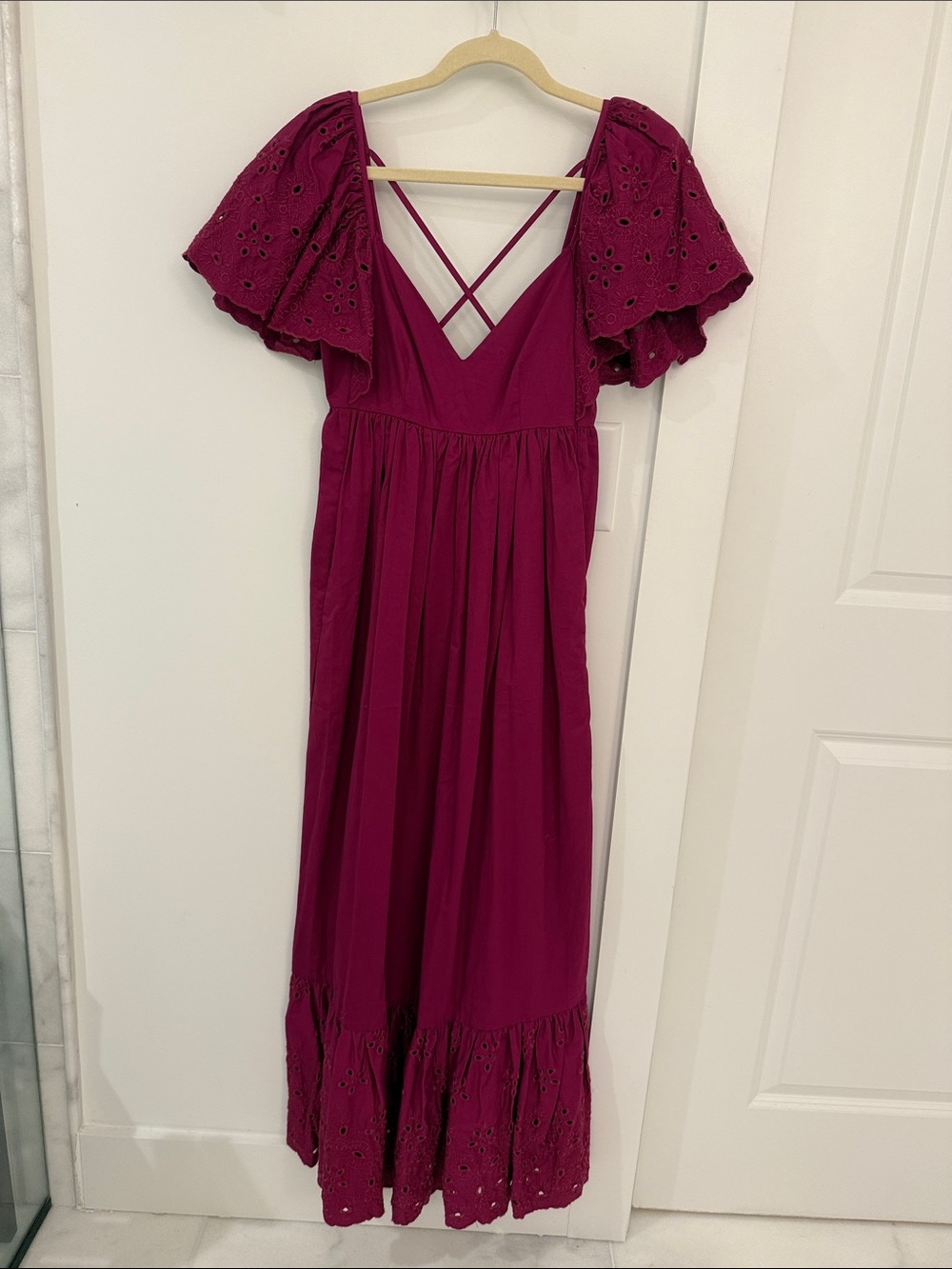 En Saison Magenta Eyelet Sleeve Maxi Dress Size XS